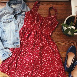 🌿 Red Button Down Dress